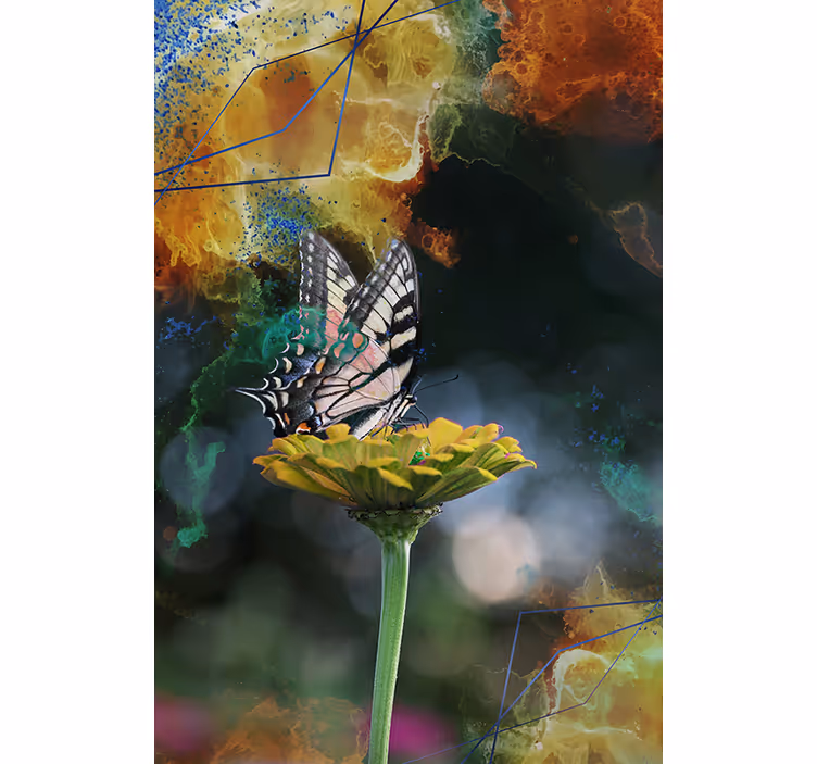 Toile fenêtre papillon composition florale de papillons - TenStickers