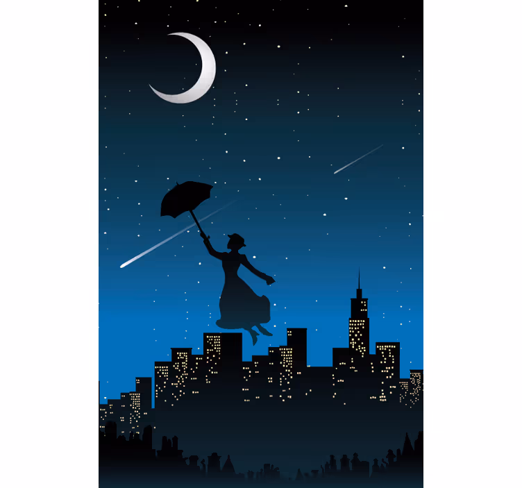 Toile fenêtre série et film vol parapluie silhouette - TenStickers
