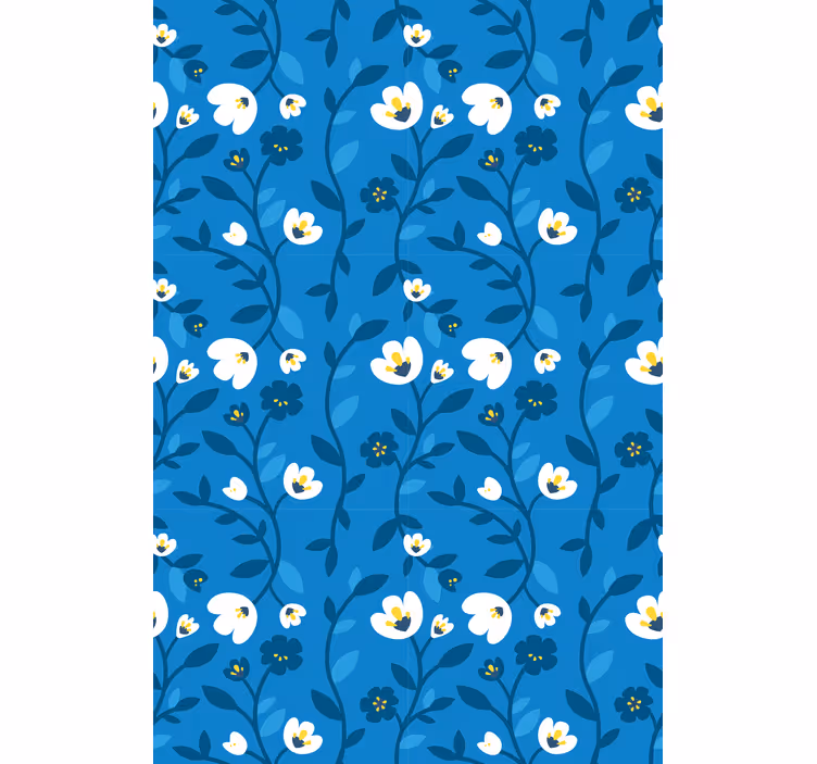 Toile fenêtre fleurs et plantes thème bleu ascendant - TenStickers