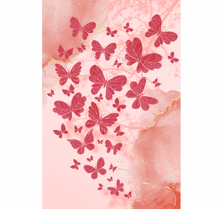 Toile fenêtre papillon composition de coeurs roses - TenStickers