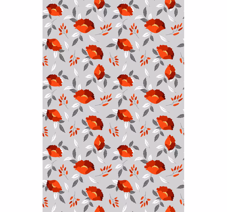 Toile fenêtre fleur motif rouge gris - TenStickers