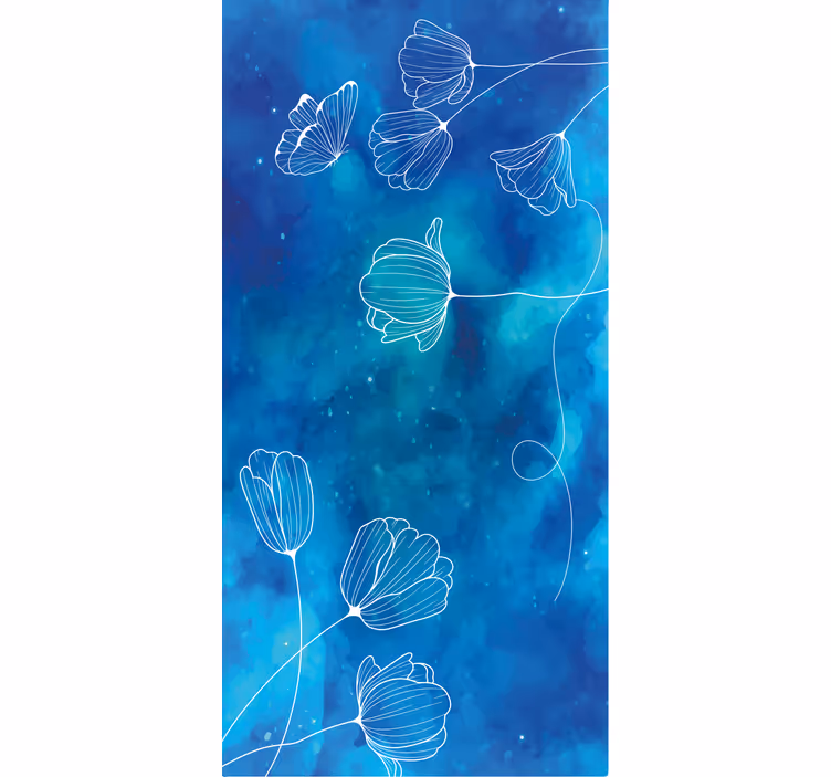 Toile fenêtre fleur silhouettes bleues élégantes - TenStickers