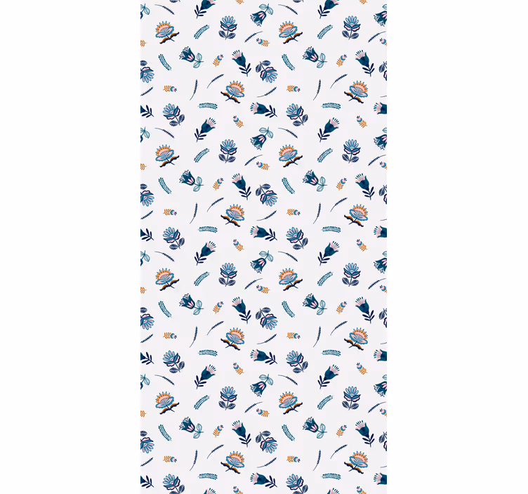 Toile fenêtre fleur motif d'art populaire bleu - TenStickers