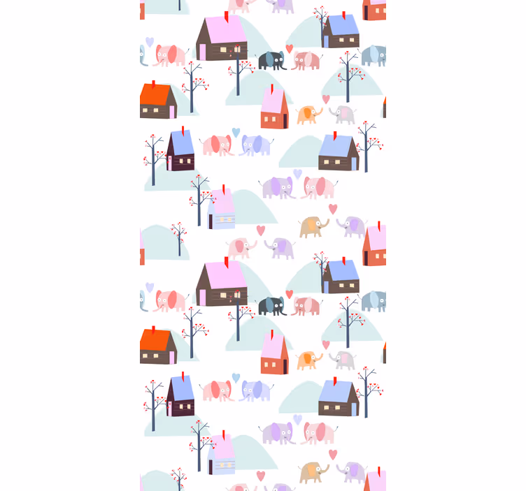 Toile fenêtre chambre enfant éléphants et maisons - TenStickers