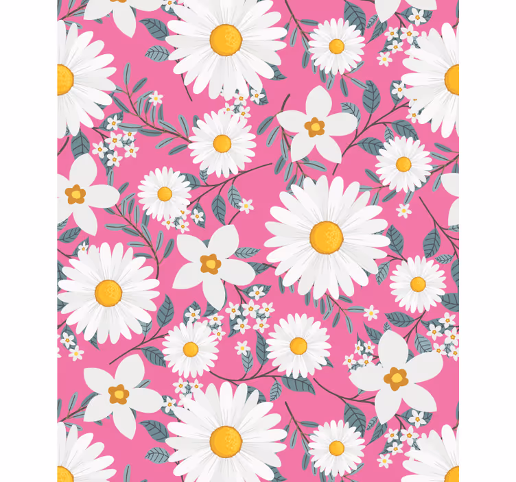 Stores fleurs Marguerite fleurs fond rose - TenStickers