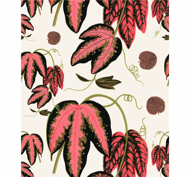 Toile fenêtre fleurs et plantes motifs de feuilles roses - TenStickers