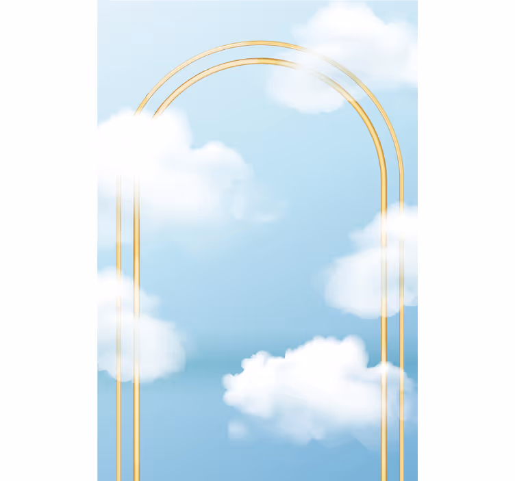Toile fenêtre nuage motif d'arc doré - TenStickers
