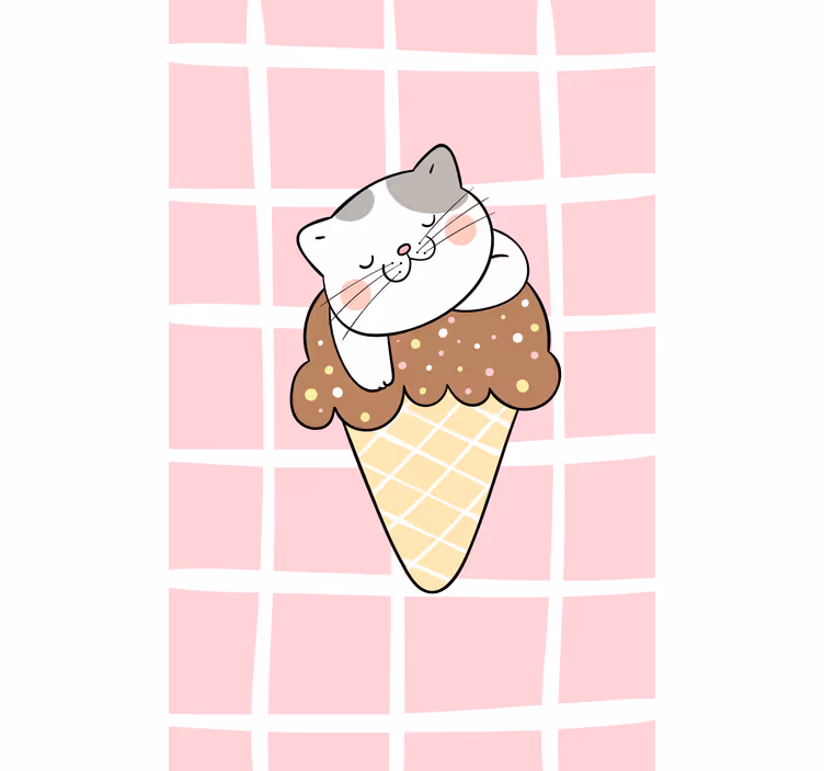 Toile fenêtre animaux chat dans un cornet de glace - TenStickers