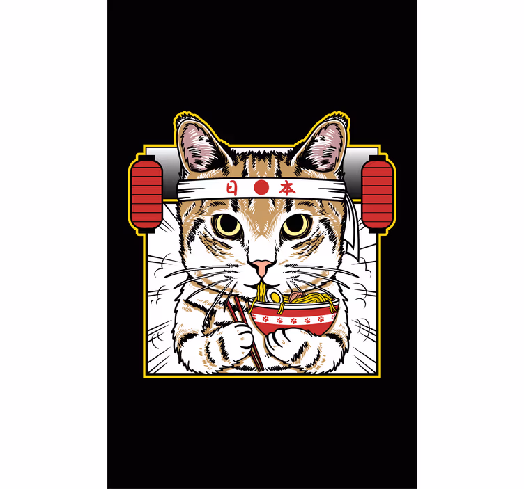 Toile fenêtre animaux chat mangeur de nouilles - TenStickers