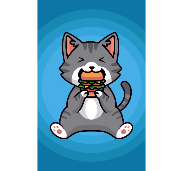 Toile fenêtre animaux chat heureux en train de manger - TenStickers