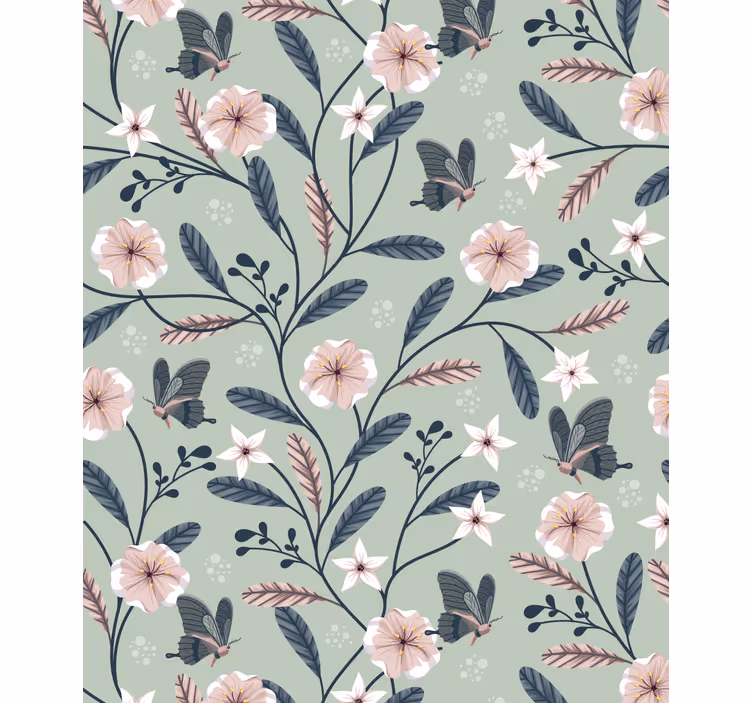 Toile fenêtre fleurs et plantes motifs floraux et papillons - TenStickers