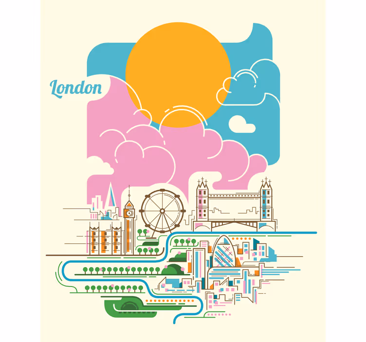 Toile fenêtre carte du monde vue sur les toits de londres - TenStickers