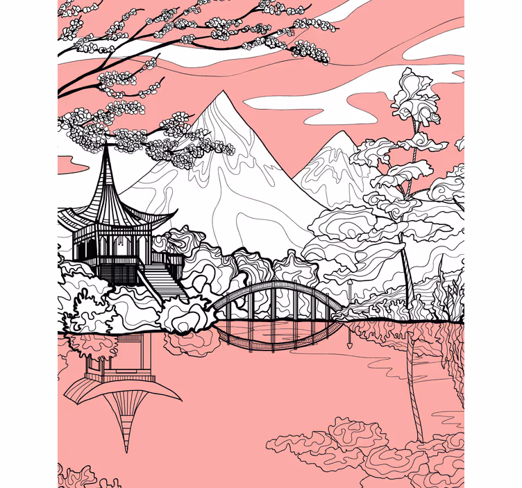 Toile fenêtre zen reflet du paysage de montagne - TenStickers