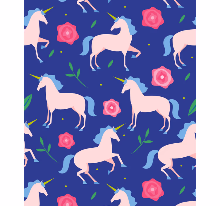 Toile fenêtre chambre enfant licornes et fleurs - TenStickers