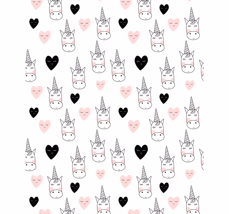Toile fenêtre chambre enfant coeurs de licorne minimalistes - TenStickers