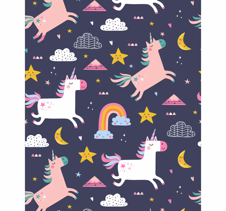 Toile fenêtre chambre enfant licornes et étoiles - TenStickers