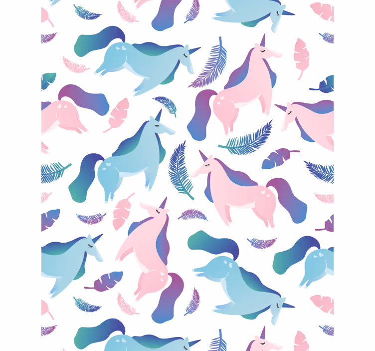 Toile fenêtre chambre enfant licornes et plumes - TenStickers