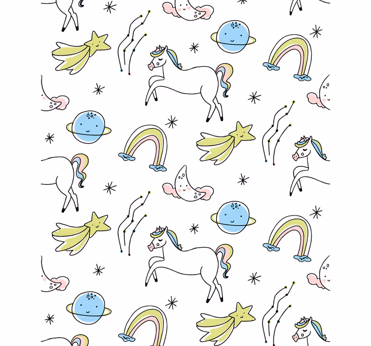 Toile fenêtre chambre enfant licornes blanches et étoiles - TenStickers