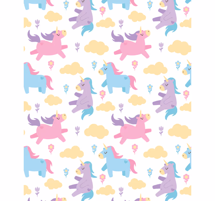 Toile fenêtre chambre enfant licornes et nuages - TenStickers