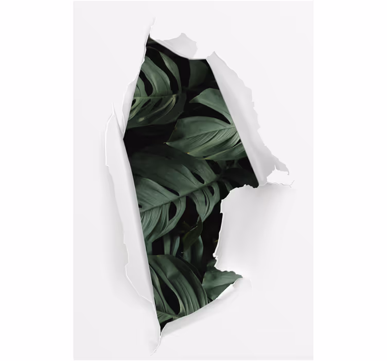 Toile fenêtre fleurs et plantes vue de verdure déchirée - TenStickers