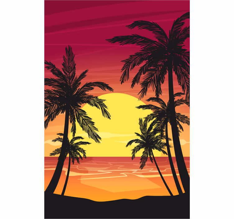 Toile fenêtre arbre scène de coucher de soleil palmier - TenStickers
