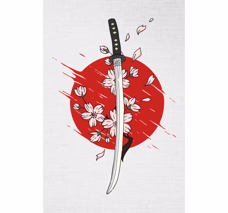 Toile fenêtre dessin fleurs d'épée de samouraï - TenStickers