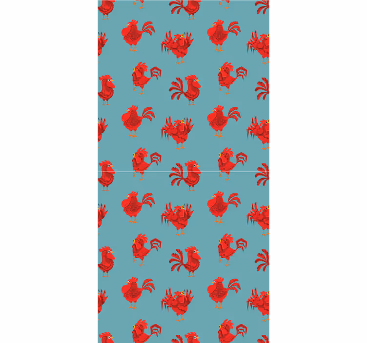 Toile fenêtre animaux coqs rouges sur fond bleu - TenStickers