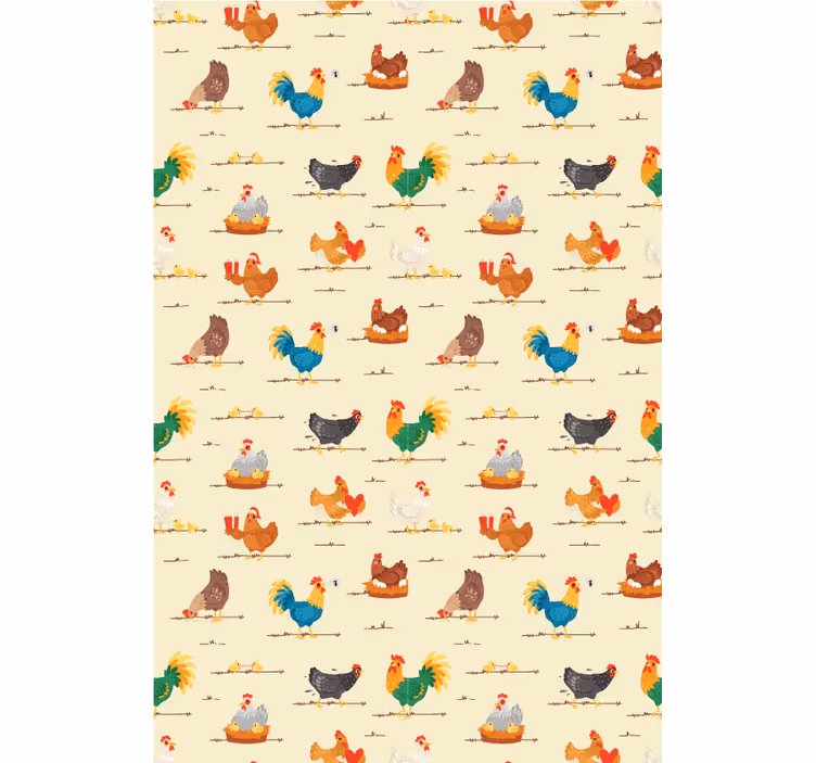 Toile fenêtre animaux poules et coqs - TenStickers
