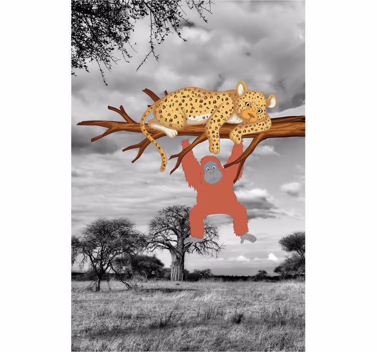 Stores avec plus d'animaux Paysage gris avec des animaux - TenStickers