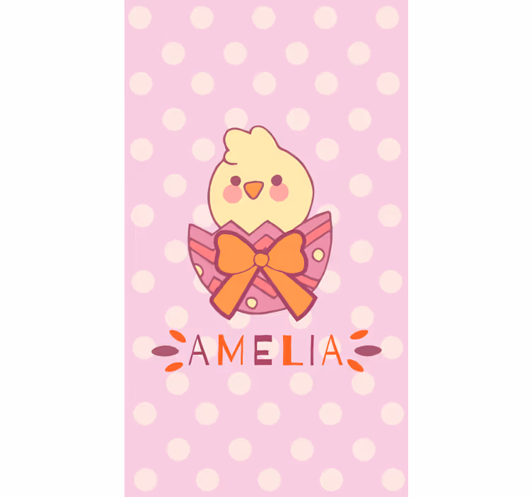 Toile fenêtre personnalisé poussin avec noeud et nom - TenStickers