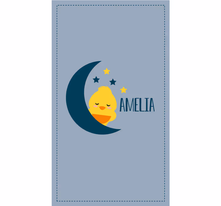 Toile fenêtre chambre enfant poussin de lune avec nom - TenStickers