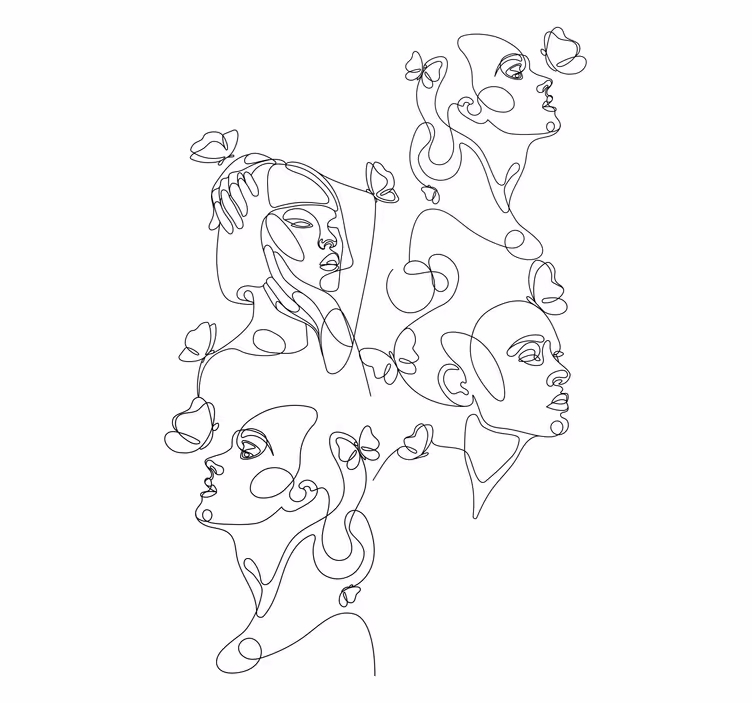 Toile fenêtre dessin visages dessinés au trait - TenStickers