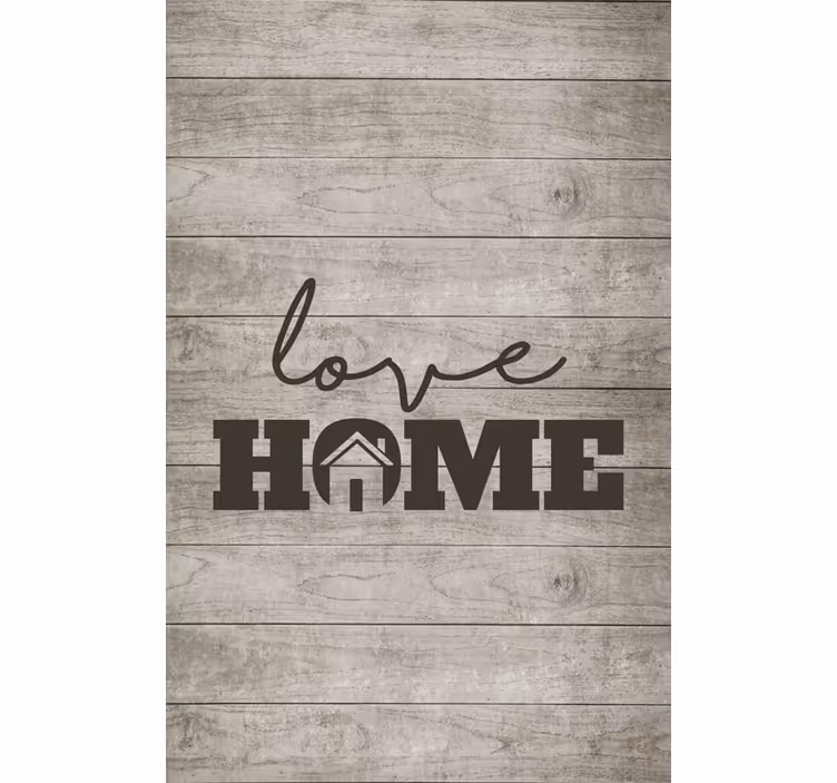 Stores avec phrases Aime la maison sur une planche de bois grise - TenStickers