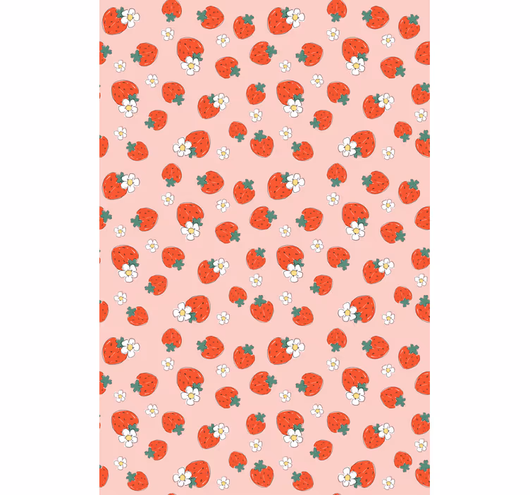 Toile fenêtre fruits et légumes motif fraise avec des fleurs - TenStickers