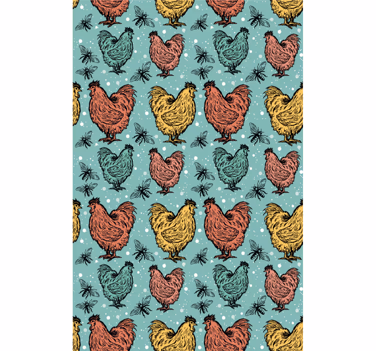 Toile fenêtre animaux motif de coq coloré - TenStickers