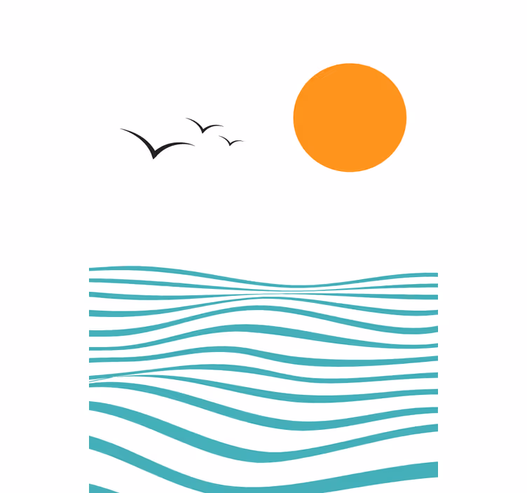 Toile fenêtre moderne coucher de soleil avec des vagues - TenStickers