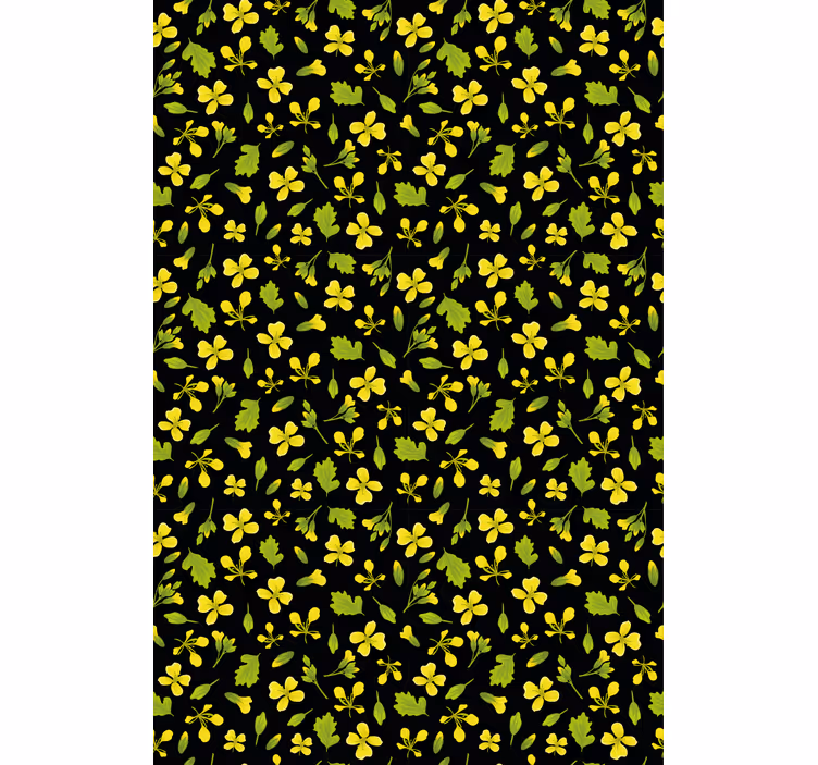 Toile fenêtre fleurs et plantes motif jaune et noir - TenStickers