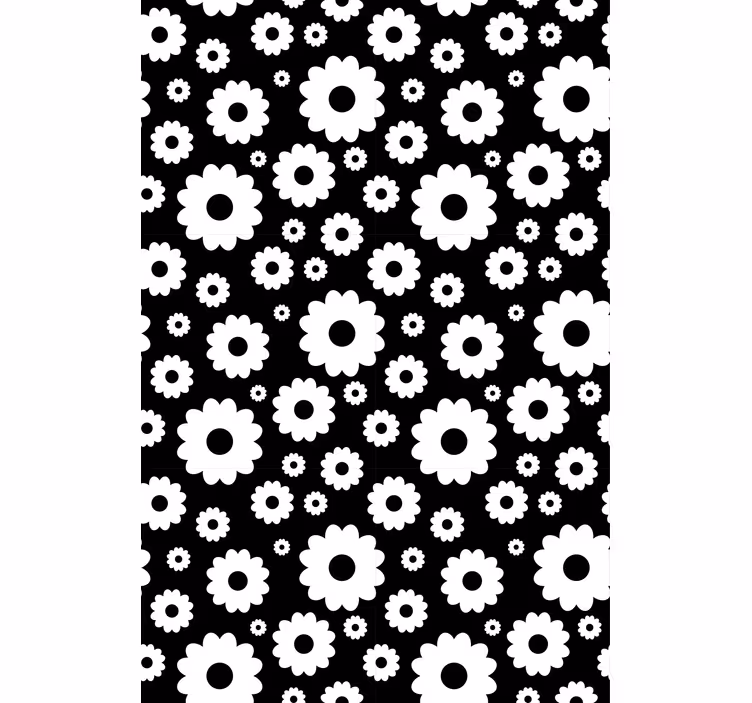 Toile fenêtre fleur motif de fleurs noir et blanc - TenStickers