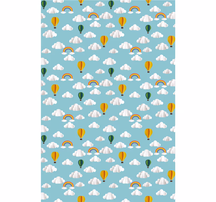 Toile fenêtre nuage montgolfières et arcs-en-ciel - TenStickers