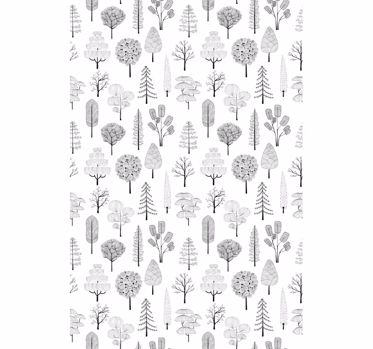 Toile fenêtre nordique arbres minimalistes gris - TenStickers