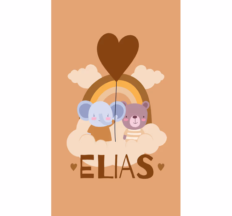 Stores Prénom Ballon beige, ours et éléphant - TenStickers