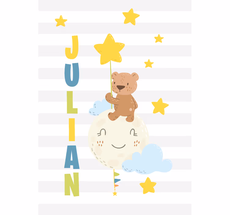 Toile fenêtre chambre enfant ours tenant une étoile nom - TenStickers