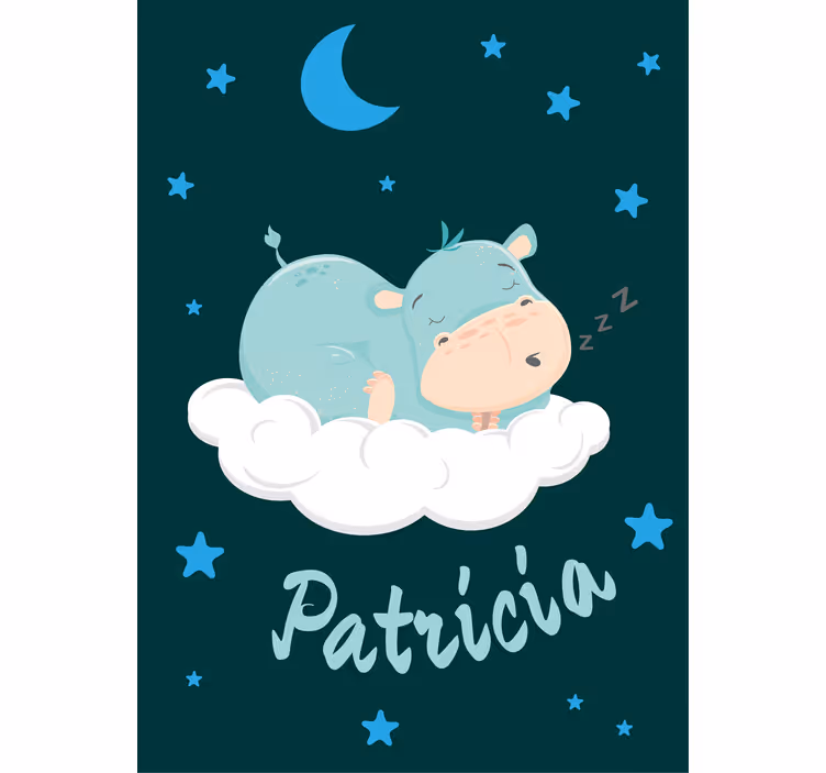 Toile fenêtre chambre bébé rêve d'hippopotame avec nom - TenStickers