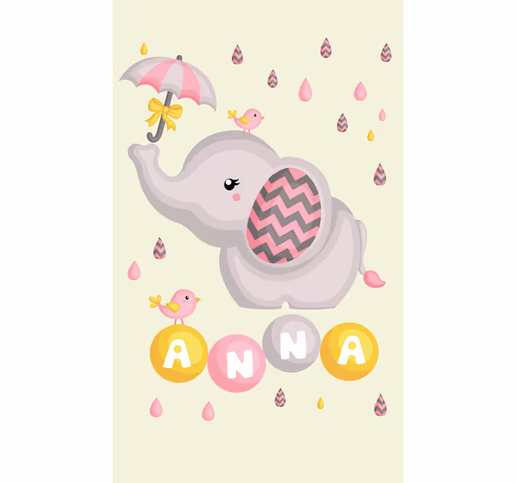 Toile fenêtre chambre enfant éléphant bébé nom parapluie - TenStickers