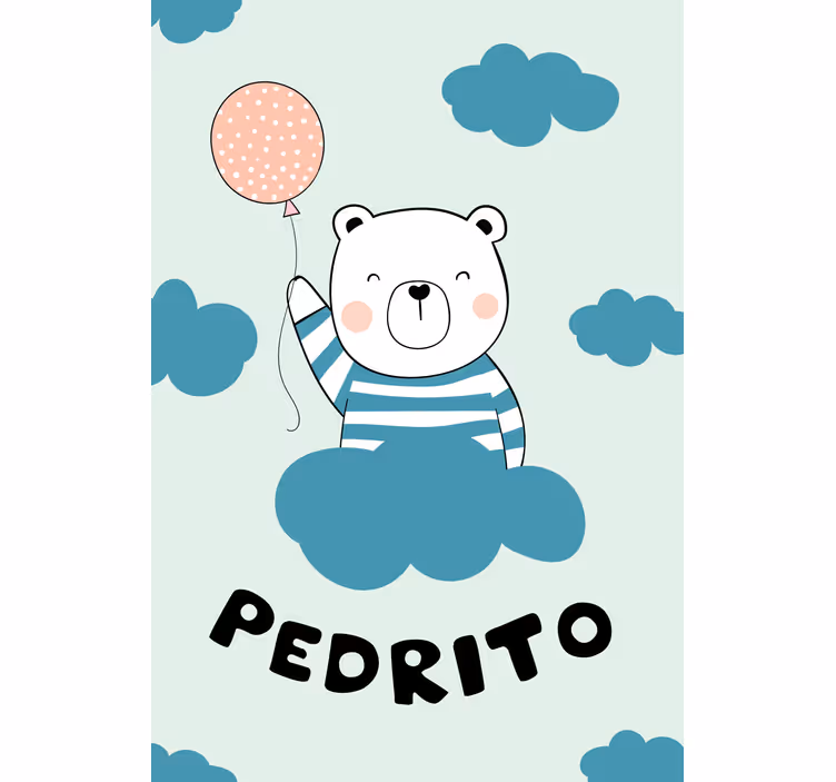 Toile fenêtre chambre bébé ours avec ballon et nom - TenStickers