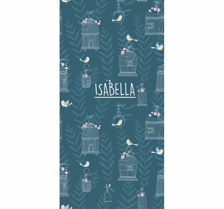 Toile fenêtre chambre enfant cages à oiseaux bleues avec nom - TenStickers
