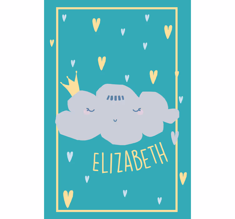 Toile fenêtre chambre bébé nuage gris couronné avec nom - TenStickers