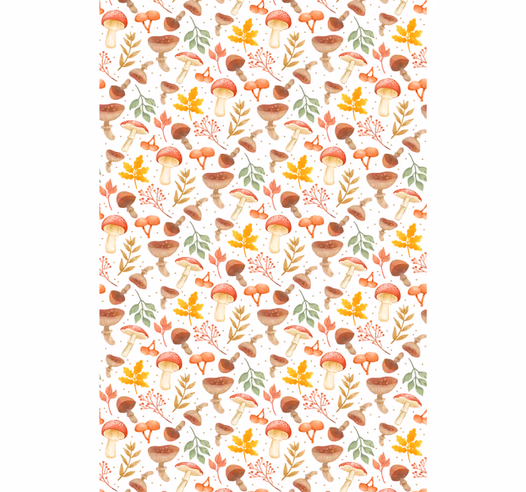 Toile fenêtre fleurs et plantes motif champignon et feuille - TenStickers