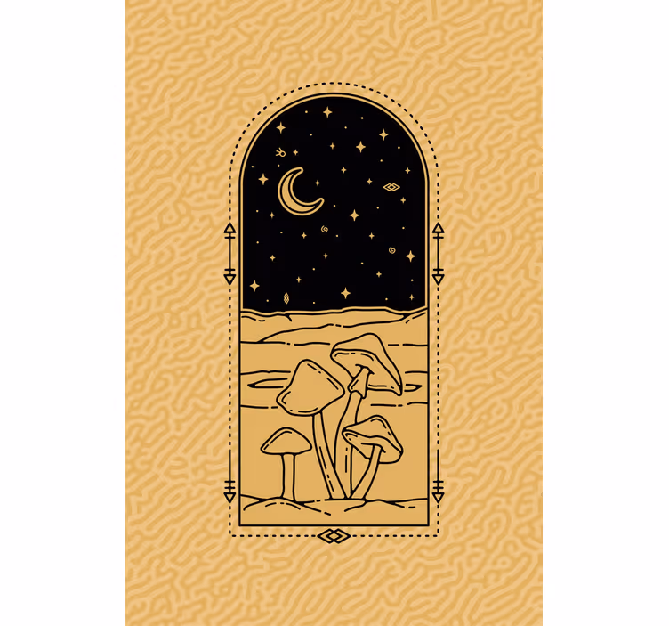 Toile fenêtre animal scène de champignons au clair de lune - TenStickers