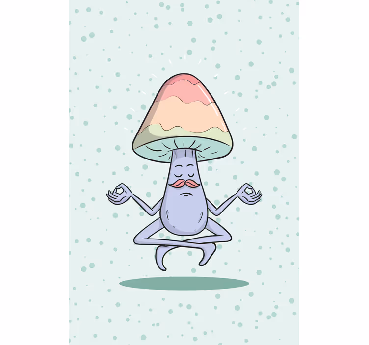 Toile fenêtre amusant personnage de champignon méditant - TenStickers
